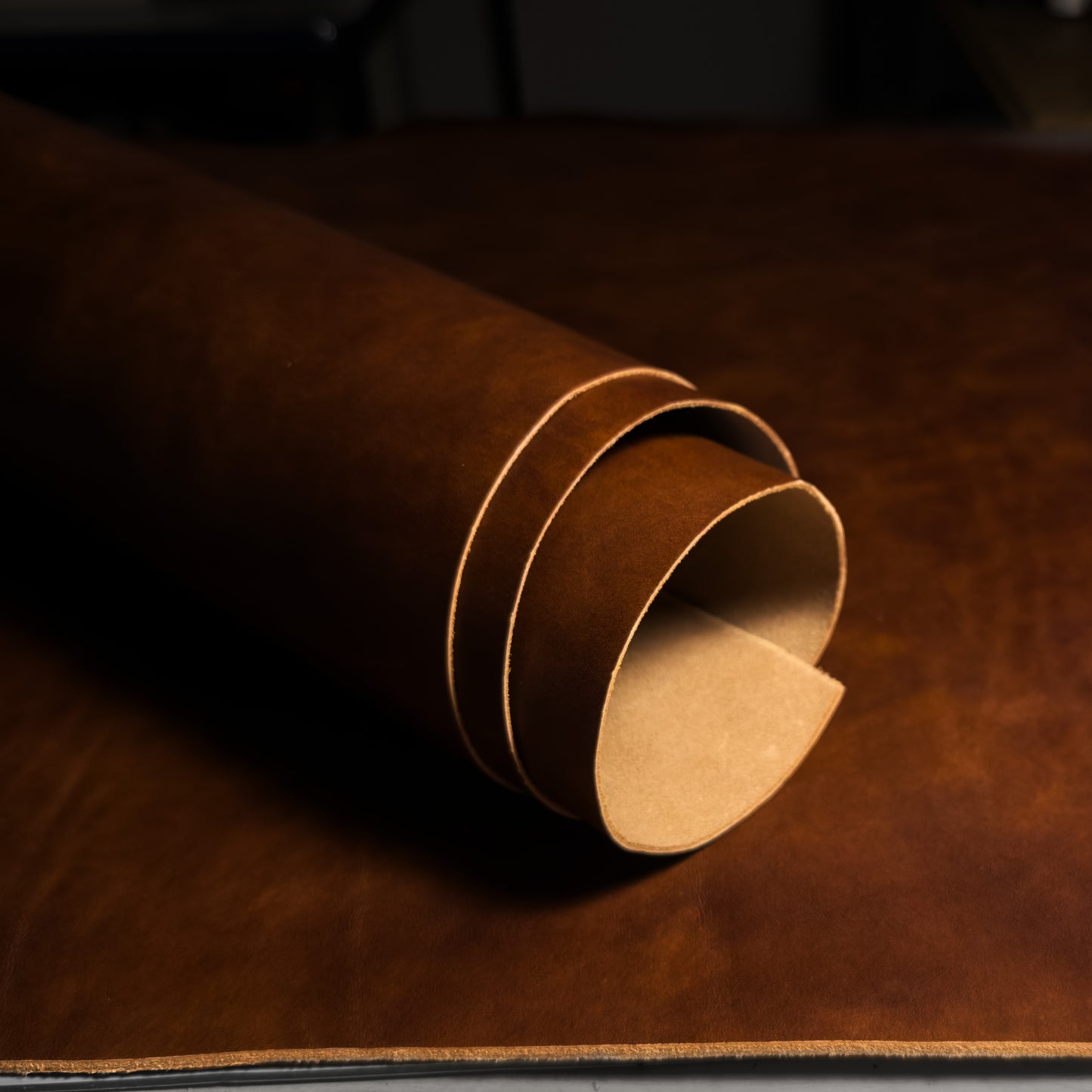 Roll of authentic Italian full grain vegetable-tanned leather used for Longisland Leather products.