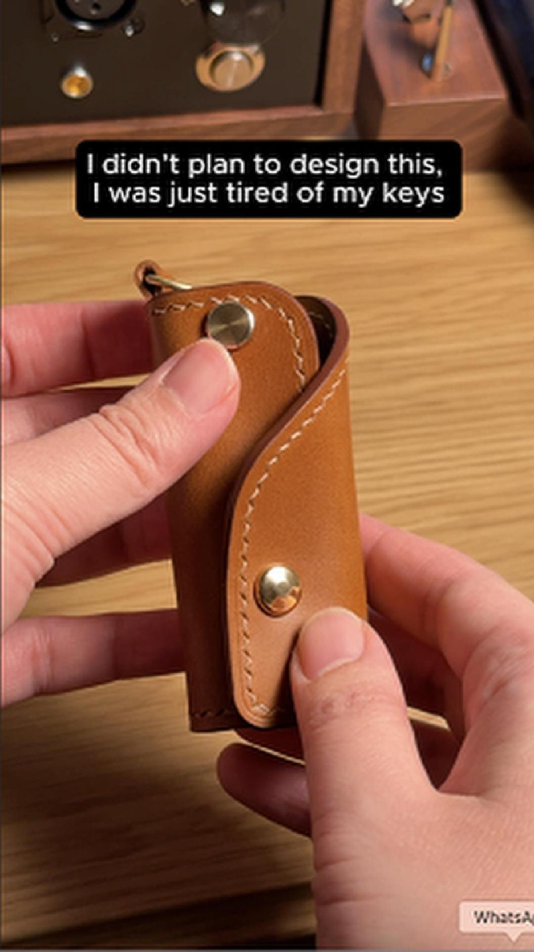Demonstration of the SIDECAR sliding key organizer showing how keys slide out smoothly from the leather case. Handcrafted in Calgary
