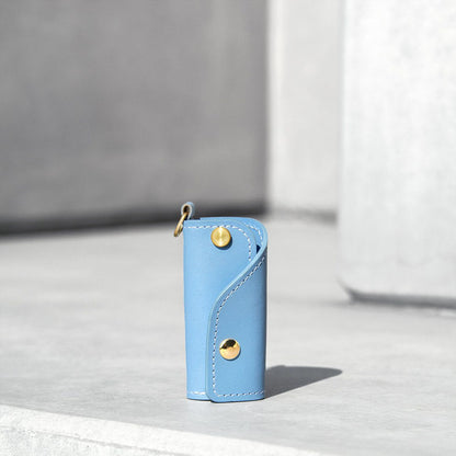 The SIDECAR custom leather key case in angel blue, a slim and durable key holder for personalized gifts